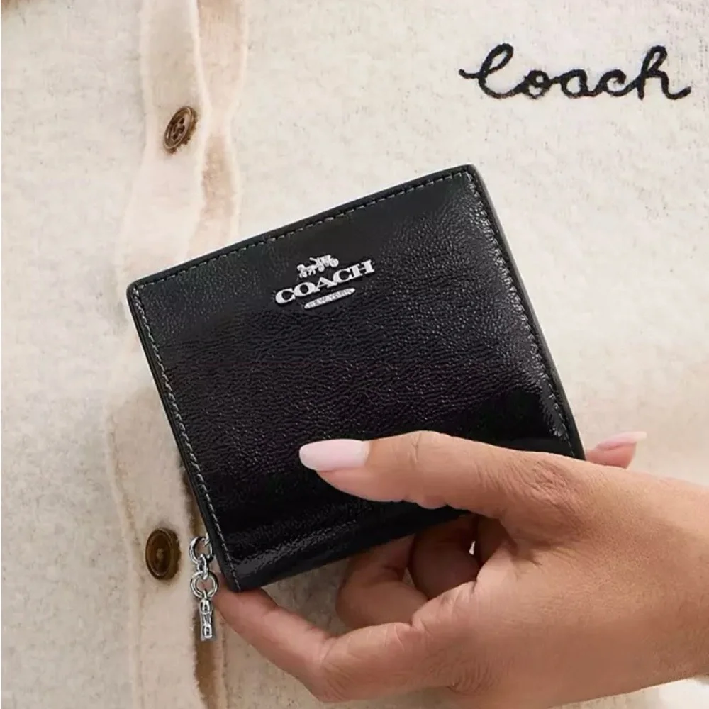 Coach Black Patent Crinkle Snap Wallet - Picture 3 of 8